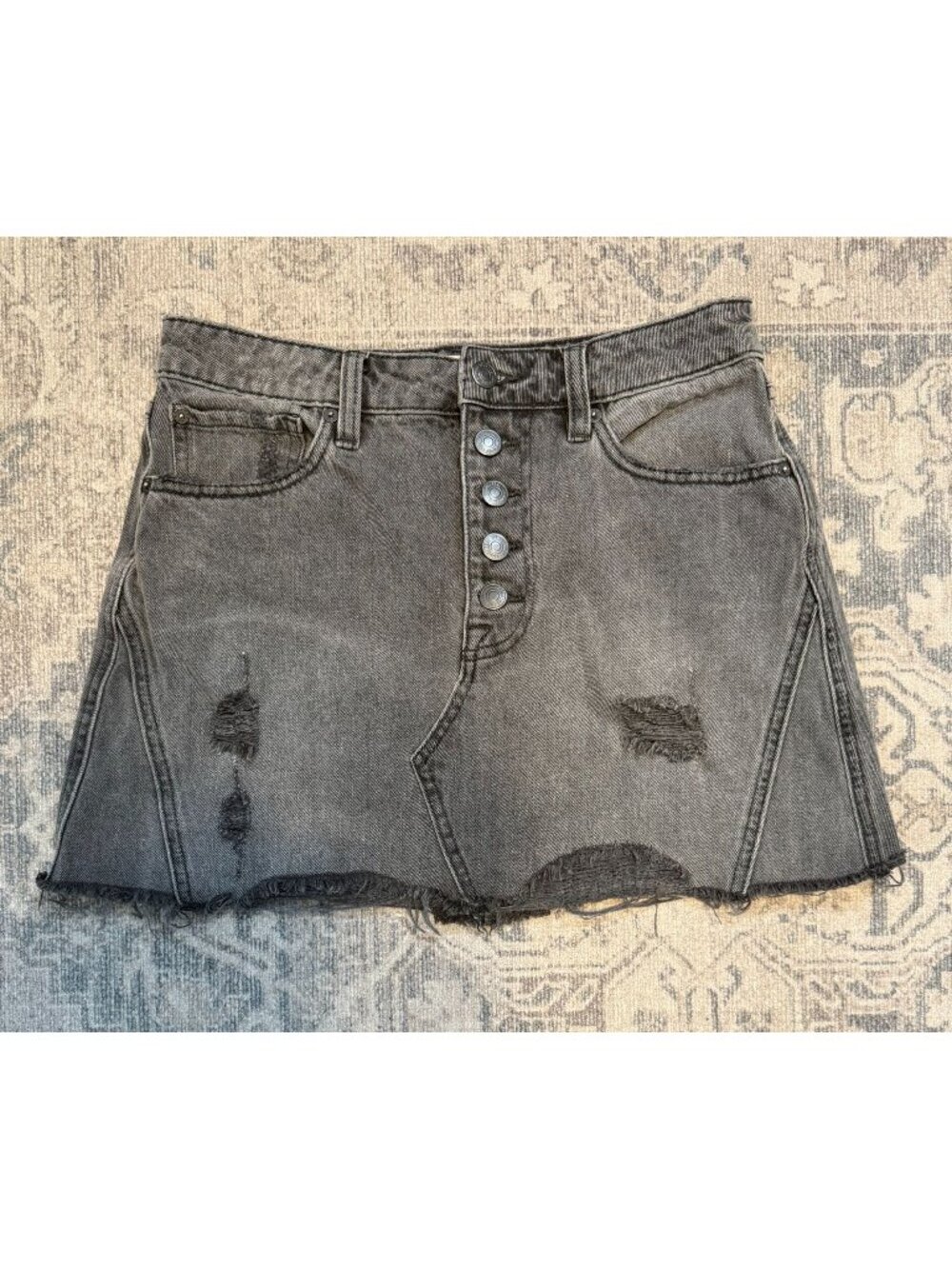 Free People We The Free Distressed Charcoal Gray Denim Mini Jean Skirt Size 27